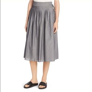 Vince stitch pleated striped wrap midi skirt